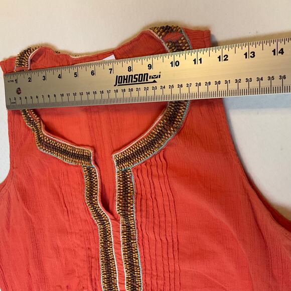St. John's Bay Women Blouse size L Orange Sleeveless Round Neck Beaded - Picture 2 of 7